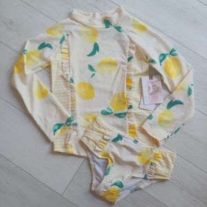 Jessica Simpson NEW Yellow Lemons Rashguard & Swim Bottoms Set